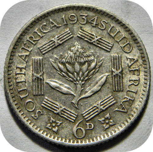 Top Grade SA Union:  1934 Sixpence in A/UNC!!