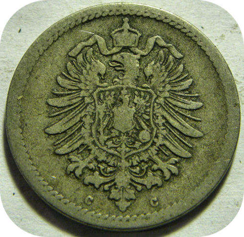 Ultra rare Error specimen:  1875 5 Pfennig Germany Deutsch Reich