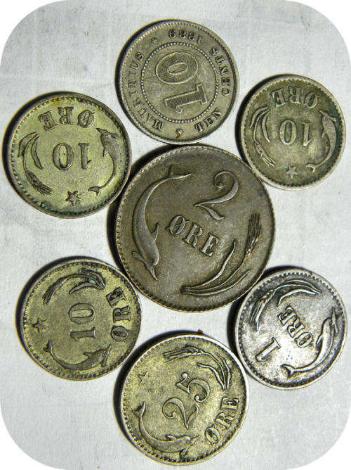 Pre 1900 Denmark Ore set of 7 coins. Bid per coin.