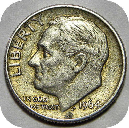 USA Roosevelt 90% Silver 1 Dime coin of 1964