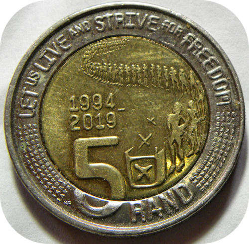 Lustrous Nickel RSA 12019 R5 coin in A/UNC!  `let us live and strike for freedom`