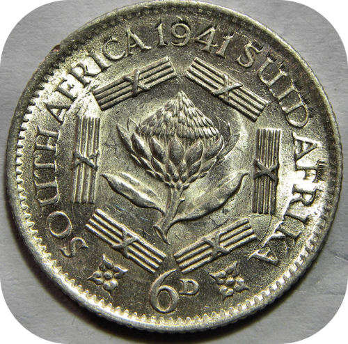 Top Grade SA Union:  Lustrous 1941 Sixpence 6d in Lustrous UNC!