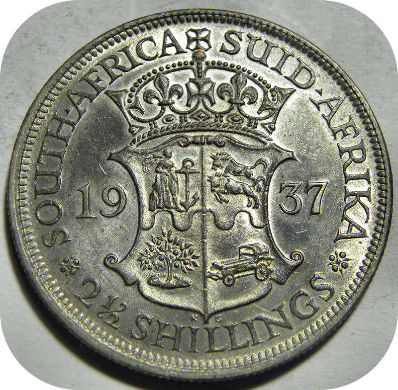 Bargain SA Union: Lustrous 1937 Halfcrown 2/6 in A/UNC below R700!