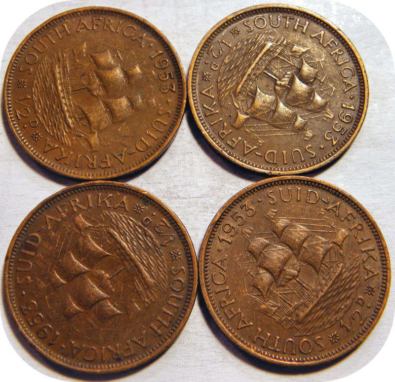 Winskoop SA Unie: 1953 1/2 Pennie onder R15!  Bie per munt.