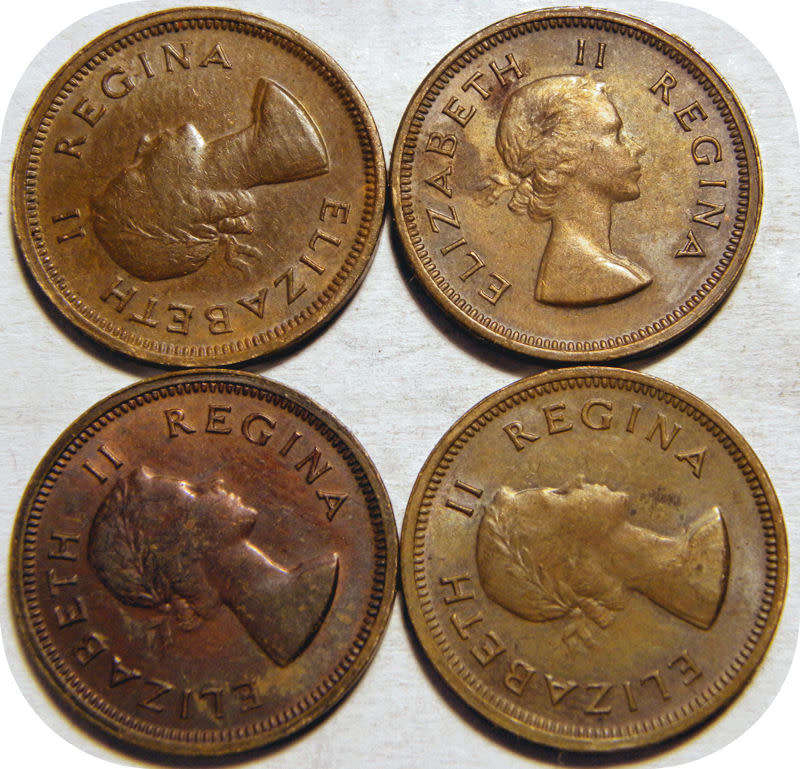 Winskoop SA Unie: 4 x 1958 1/4d in EF onder R20!  Bie per munt.