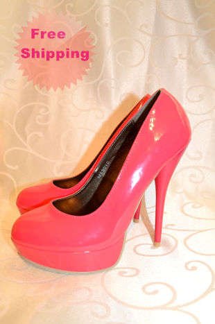 HOT! Patent Pink High Heel 1509465Pink **Free Delivery** Only Size 6 Available