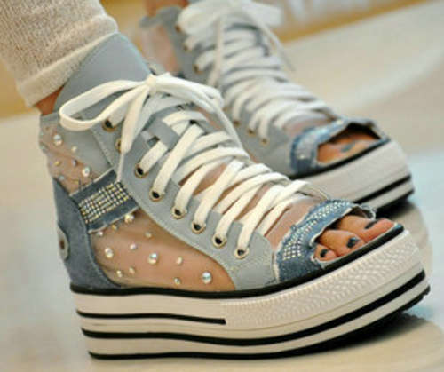 Peep-Toe Crystal Diamanted Wedge Heel Casual Shoe size 2-6
