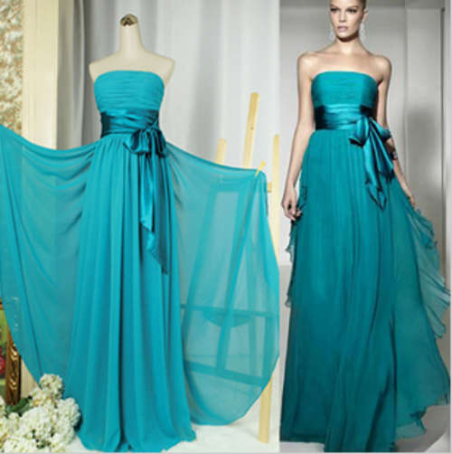 Elegent Strapless Chiffon Strapless Formal Dress With Ribbon