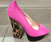 **Sale !** Short in Size, Leopard Element Suede Peep-Toe Tri-angle Heel High Heel Size 3-6