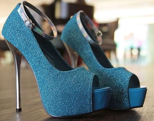 Peep Toe Buckled High Heel in Purple / Blue / Silver white / Grey Size 2-6