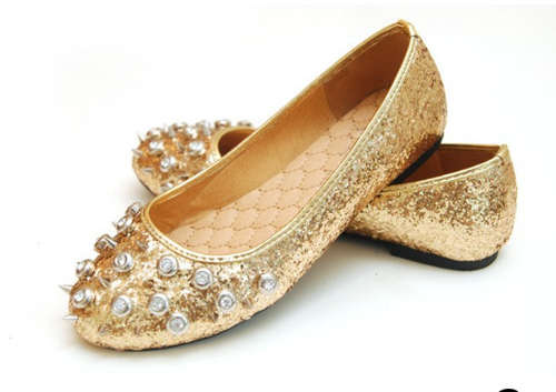 Funky Cute Flat Pump with Rivet in Gold/ Silver / Black size 2-6