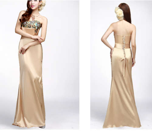 Gorgeous Silk Champagn Gold Long Dress / Formal / Matric Dance Dress
