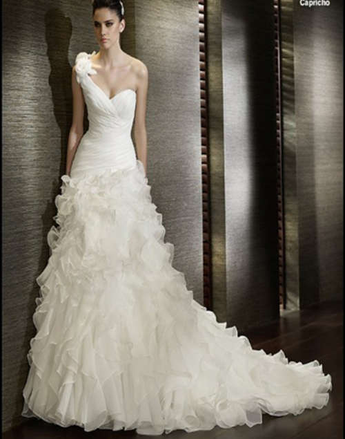 Gorgeous One-Shoulder Long tail Lace Bridal Gown Wedding Dress