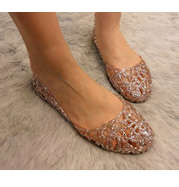 Limited Stock Comfort,Light Candy Glitter Jelly Flat Pump Casual Shoes in Silver/ Pink Size 2.5-7