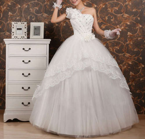 *Crazy Special*  Elegent One Shoulder Bridal Gown Wedding Dress with Daises