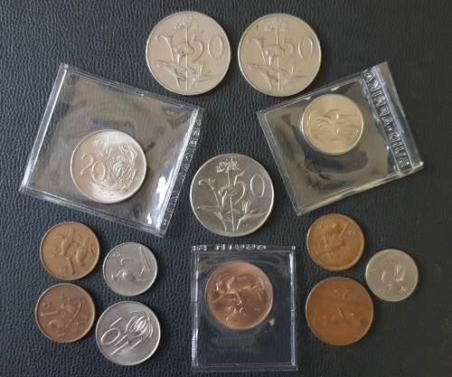 Low Start - 1965 Afr 50c with selection of other 1960`s unc and circulated coins. Yes! 65 Afr 50c