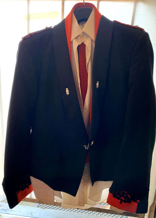 SADF Commandant Military Intelligence mess dress with jacket, red underjacket, shirt and trousers