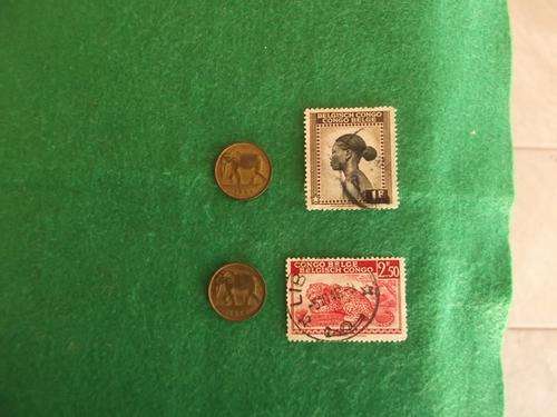 1942-1952 1F & F2.5 Belgisch Congo Stamps & coins Combo