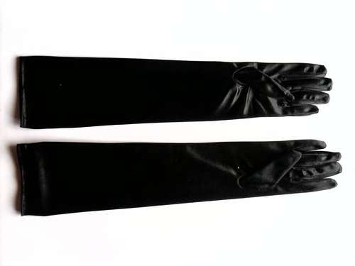 LONG SATIN WEDDING GLOVES, BLACK