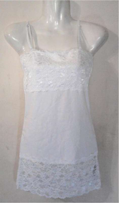 STRETCH VEST WITH LACE TOP AND BOTTOM, WHITE, SIZE XXXL