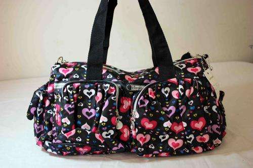Black Handbag with Pink and White Hearts