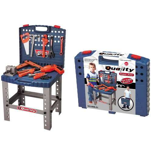 Boys Pretend Tool workshop and Table combo case with electronic battery operated drill