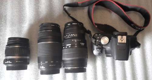 Canon EOS 500D (EOS Rebel T1i) , 3 x lenses, lens filters and camera bag.