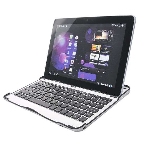 SAMSUNG GALAXY 10.1" Aluminium Finish Stand Case Wireless Bluetooth Keyboard - Black