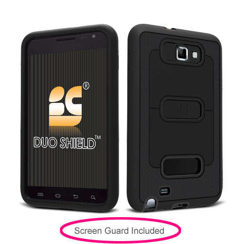 Samsung Galaxy Note -  Rubber IMPACT Duo Shield Case Phone Cover Black Black - FREE SCREEN PROTECTOR