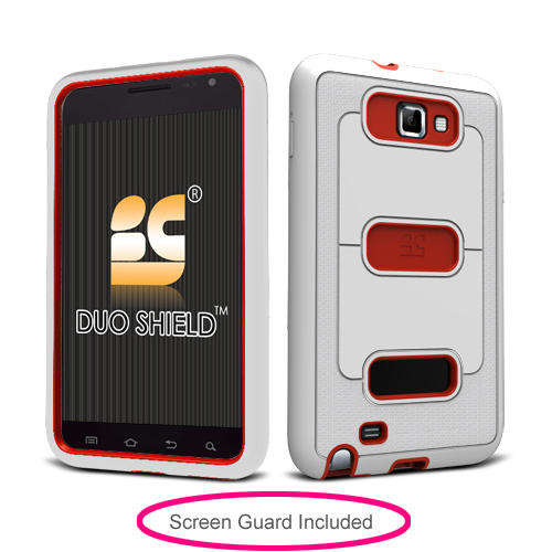 Samsung Galaxy Note - Rubber IMPACT Duo Shield Case Phone Cover White Red - FREE SCREEN PROTECTOR