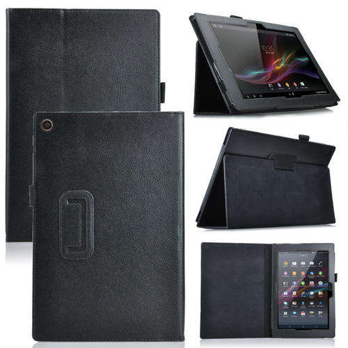 Black - Folio Leather Case Cover Folio for Sony Xperia Tab Z