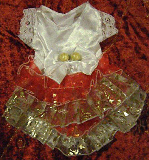 Stunner - Dog Fancy Dress - Red/White/Gold/Small with Tiny Bells and White Bow