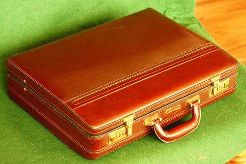 1990's Expandable Leather Briefcase with Trustbank Logo