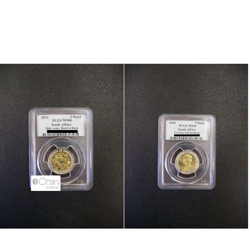 2008 R5 Mandela 90th Birthday MS68 + 2011 R5 SARB 90th Anniversary MS68 (bundle)