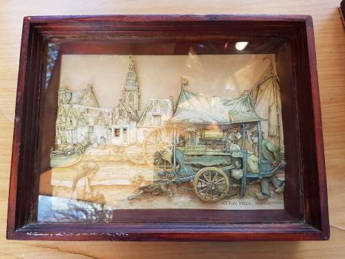 Vintage Rare Pair of Anton Pieck Original 3D Art Pieces in Wood Box Frames (Bid for both)
