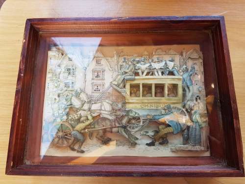 Vintage Rare Pair of Anton Pieck Original 3D Art Pieces in Wood Box Frames (Bid for both)