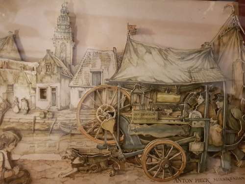 Vintage Rare Pair of Anton Pieck Original 3D Art Pieces in Wood Box Frames (Bid for both)