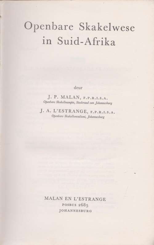 Openbare Skakelwese in Suid-Afrika deur J.P. Malan en J.A. L`Estrange