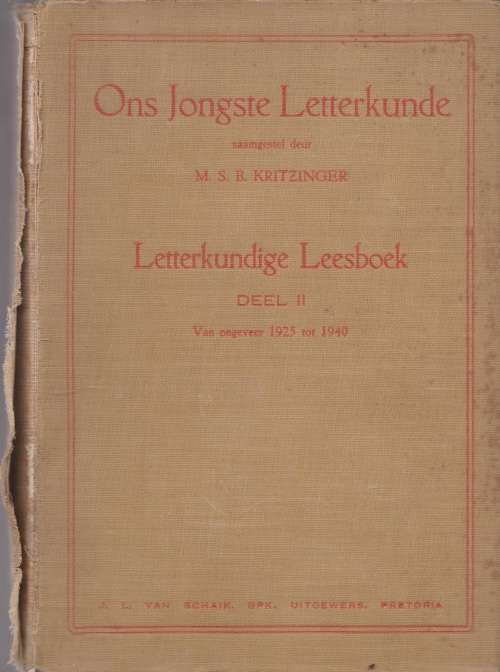 Ons jongste letterkunde, saamgestel deur M. S. B. Kritzinger