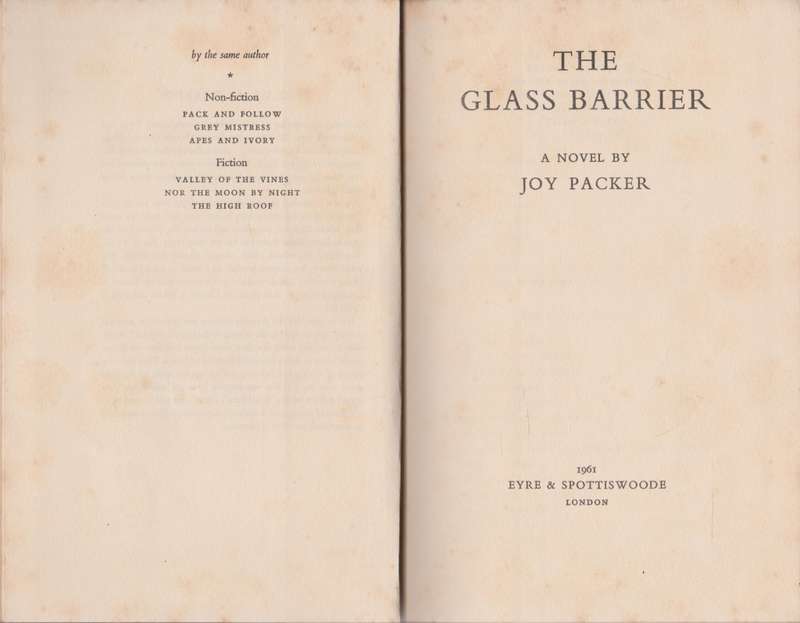 Glass Barrier by Joy Packer, First edition Apartheid novel