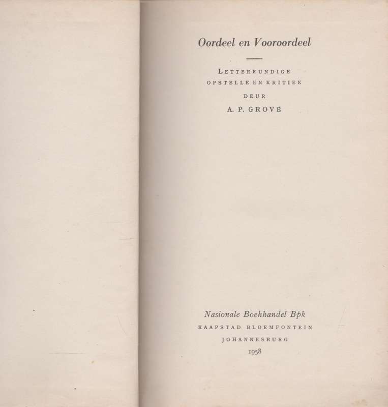 Oordeel en Vooroordeel deur A. P. Grove