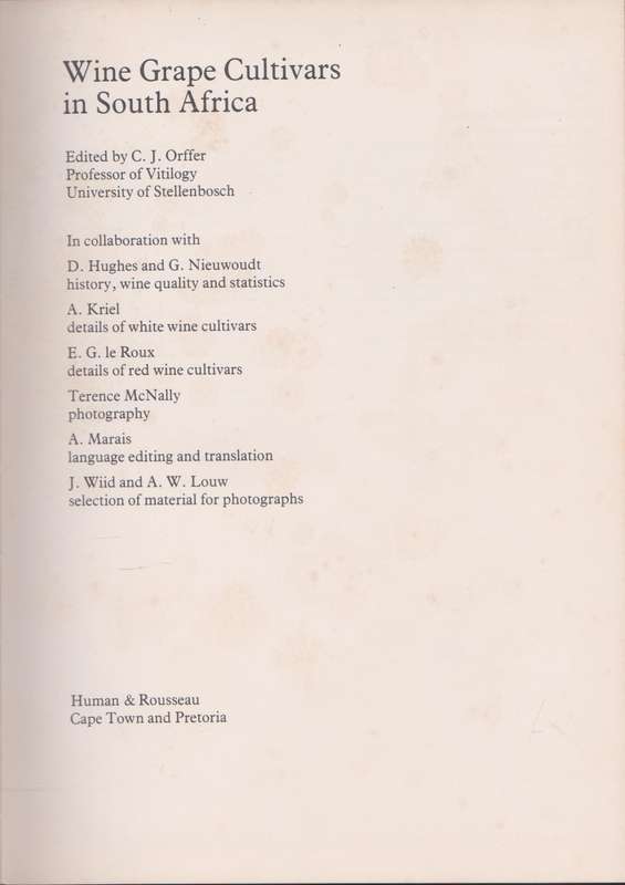 Wine Grape Cultivars in South Africa, edited by C. J. Orffer