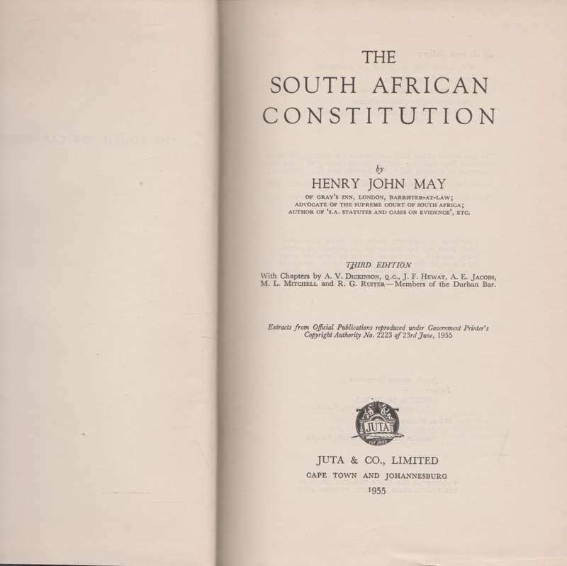 The South African Constitution by H.J. May (Third Edition)