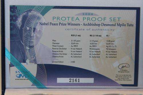 2006 Desmond Tutu Nobel Peace Prize Gold Coin Set