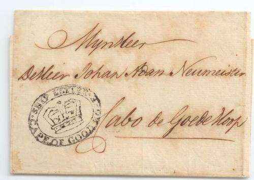 Cape of Good Hope stampless cover - Ships Letter cancel illus Goldblatt Page 40 1808+