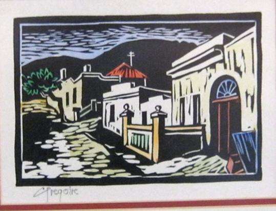 Gregoire Boonzaier linocut (24x18cm). Low opening!