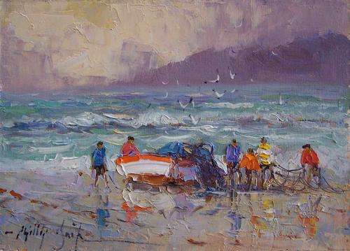 Lovely Phillip Britz fishermen scene . Low opening!