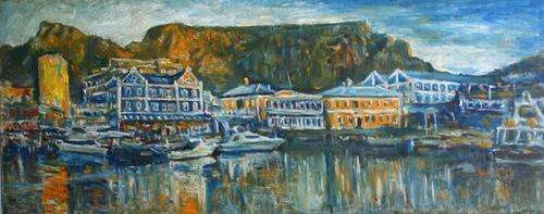 LARGE Brian Shear original (116x47cm). Capetown Waterfront - Crazy R1 opening!