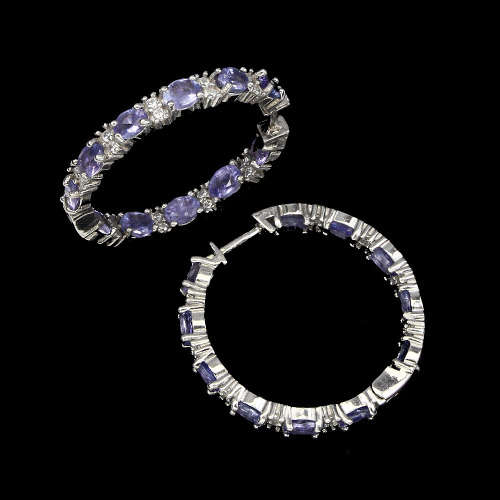 CHRISTMAS SPECIAL!   LARGE HOOP EARRINGS Top  Blue Violet Tanzanites, 925 Sterling Silver Earrings