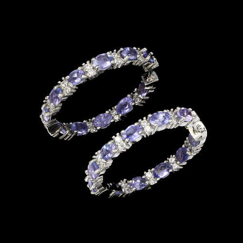 CHRISTMAS SPECIAL!   LARGE HOOP EARRINGS Top  Blue Violet Tanzanites, 925 Sterling Silver Earrings